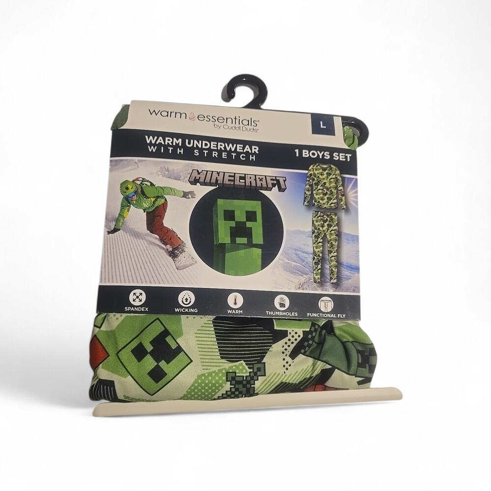 Minecraft Boys Base Layer Set Size L 10/12 Green 2 Piece NWT